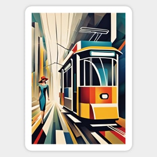 A Woman and a Tram 006 - Cubo-Futurism - Trams are Awesome! Sticker